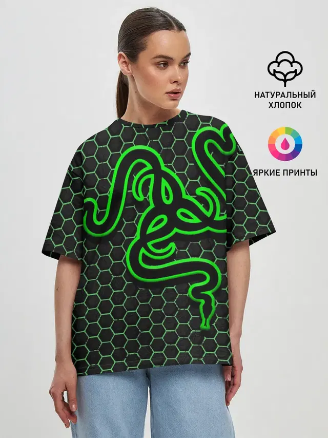 Женская футболка оверсайз с принтом «Разные игры — RAZER»