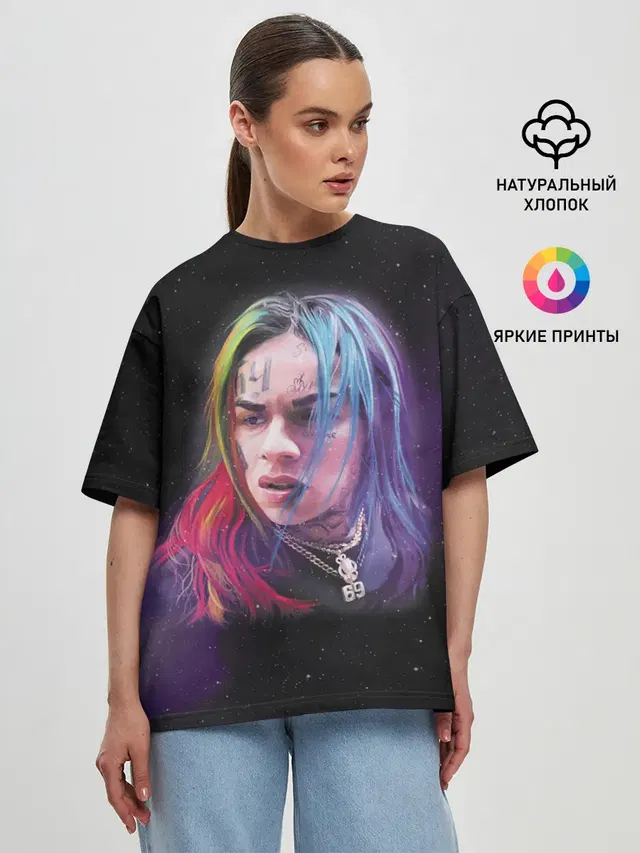 Женская футболка оверсайз с принтом «6IX9INE — Rap»