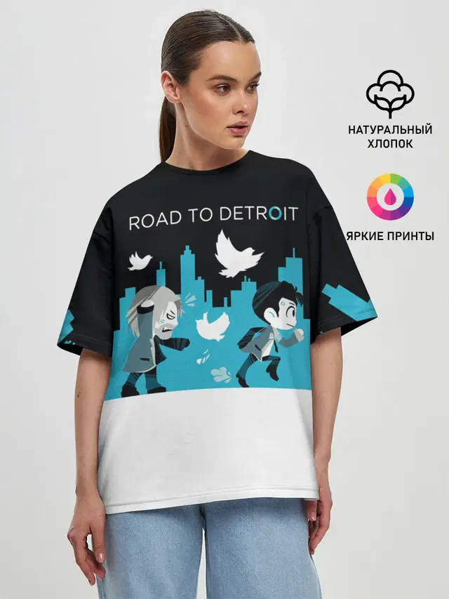 Женская футболка оверсайз с принтом «Road TO Detroit»