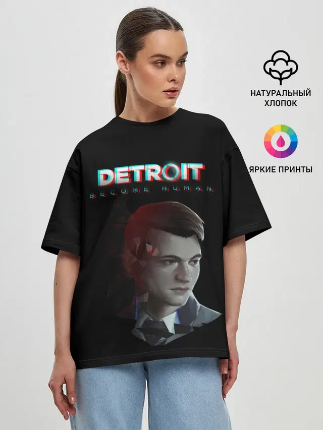 Женская футболка оверсайз с принтом «Detroit Become Human»