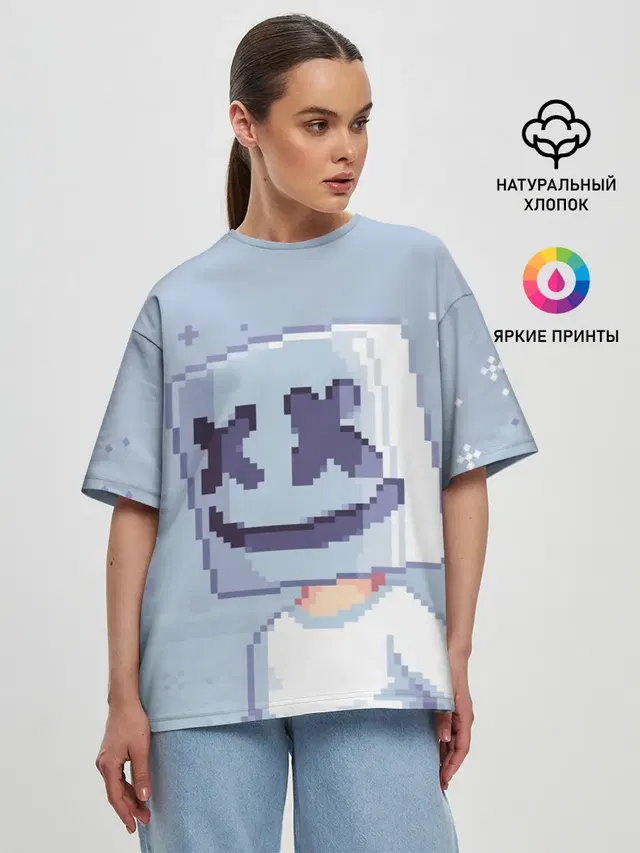 Женская футболка оверсайз с принтом «Пиксели — Marshmello Pixel»