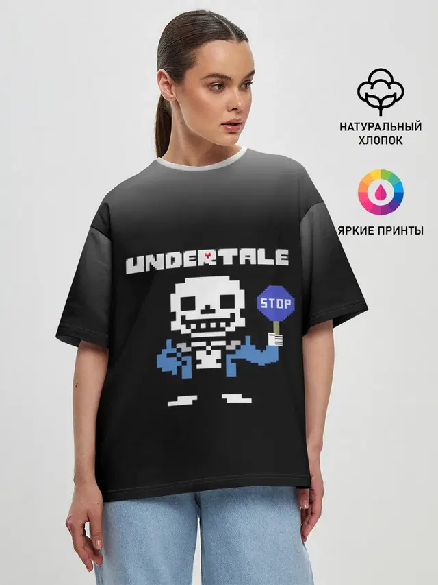 Женская футболка оверсайз с принтом «Undertale STOP.»