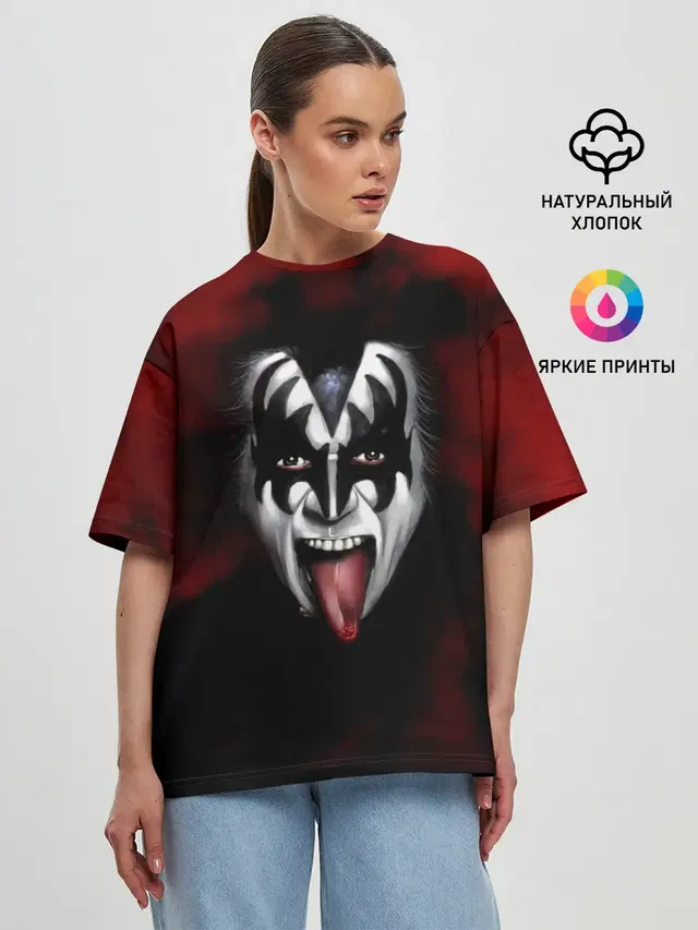Женская футболка оверсайз с принтом «Kiss»