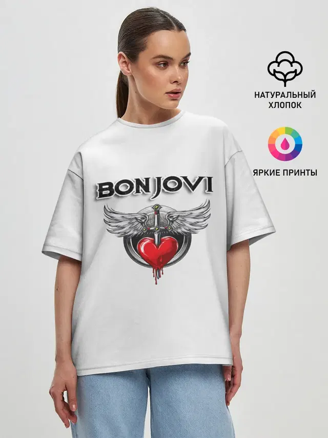 Женская футболка оверсайз с принтом «Bon Jovi»