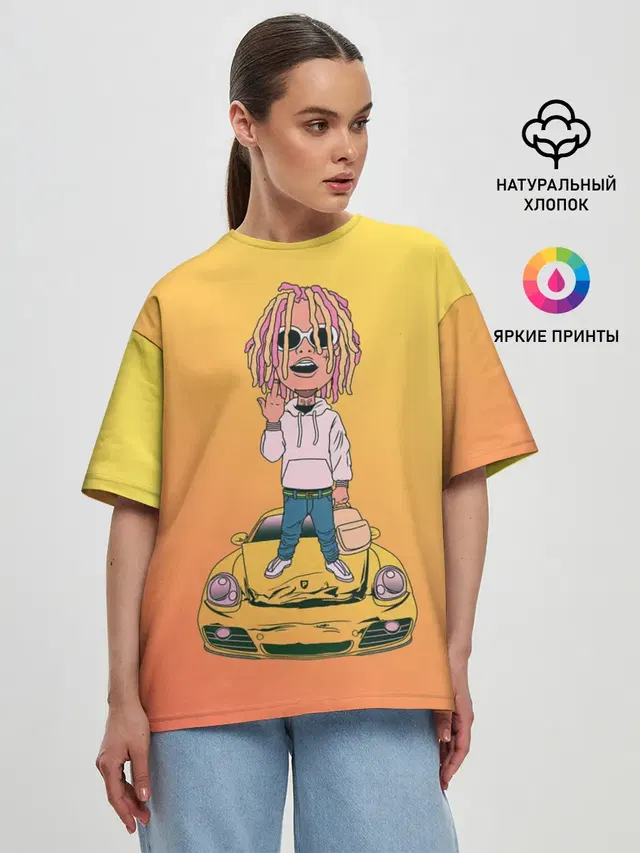 Женская футболка оверсайз с принтом «Lil Pump — Lil Pump - Flex Like Ouu»