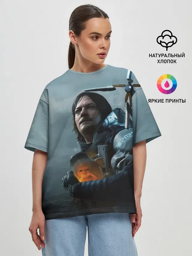 Женская футболка оверсайз с принтом «Death Stranding — Сэм - DEATH STRANDING»