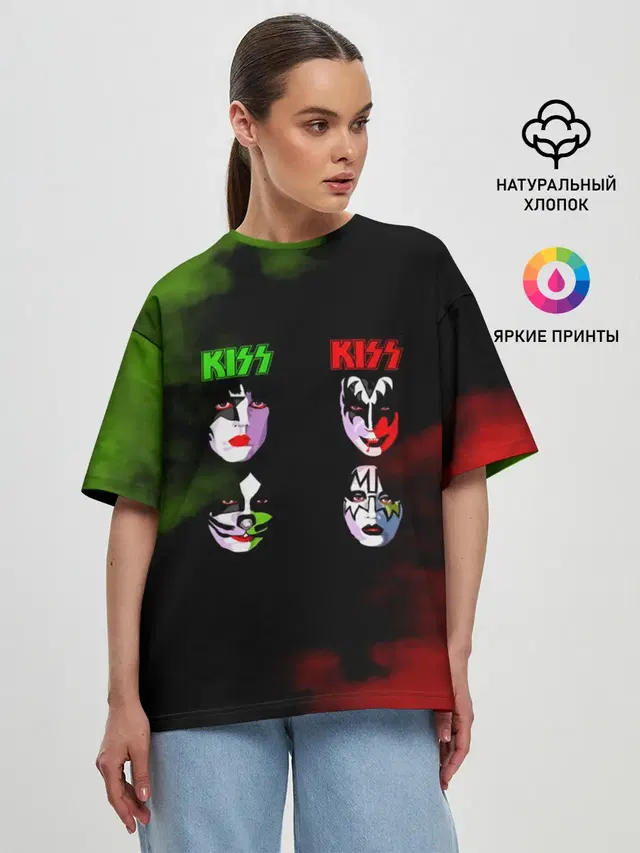 Женская футболка оверсайз с принтом «Kiss»