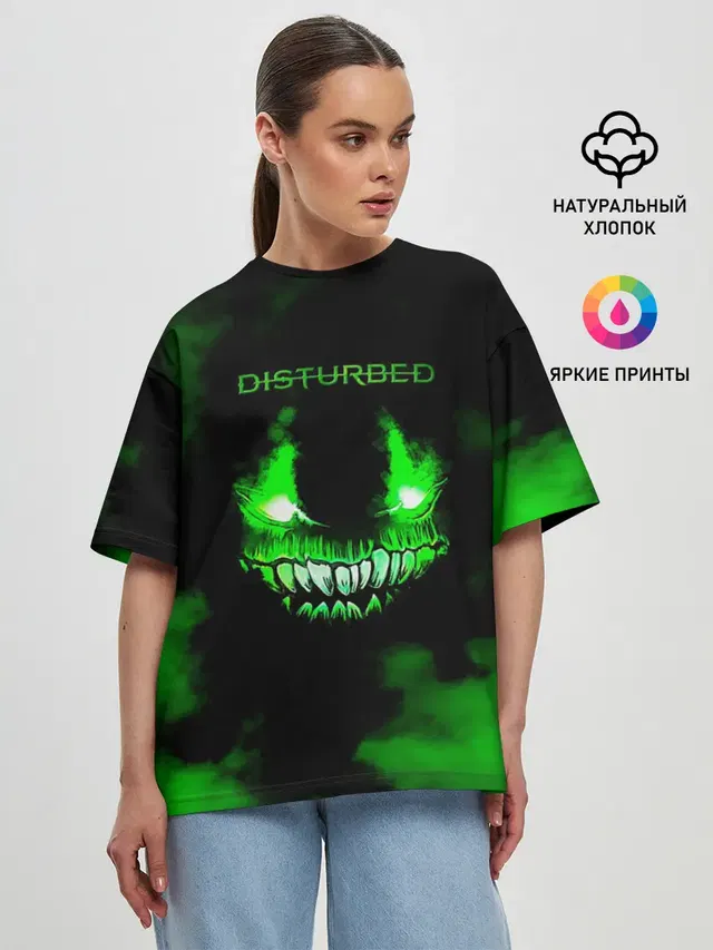 Женская футболка оверсайз с принтом «Disturbed»