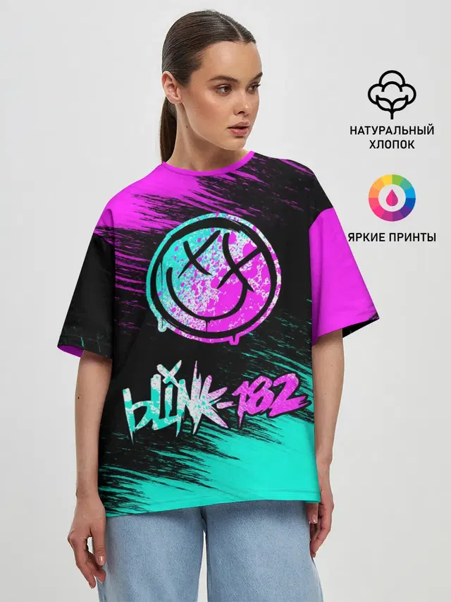 Женская футболка оверсайз с принтом «Blink 182»