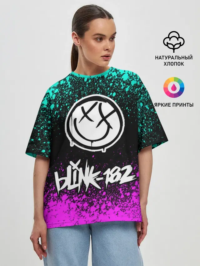 Женская футболка оверсайз с принтом «Blink 182»