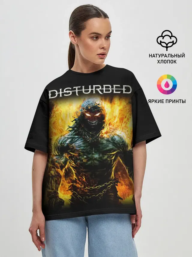 Женская футболка оверсайз с принтом «Disturbed»