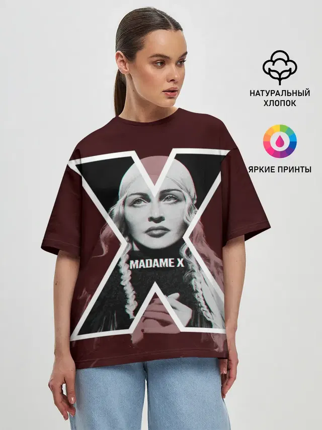Женская футболка оверсайз с принтом «Поп музыка и R&B — MADAMEX»