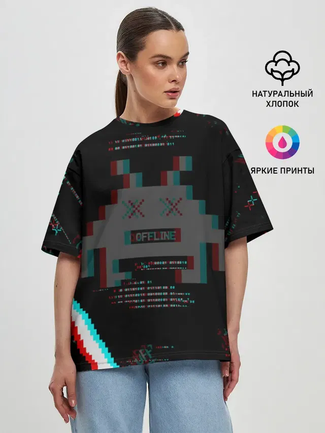 Женская футболка оверсайз с принтом «Binary code — WATCH DOGS DED SEC»