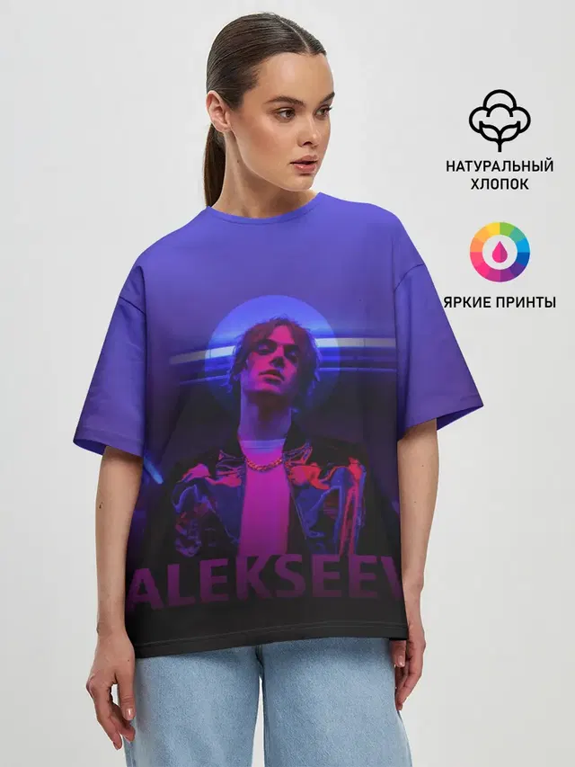 Женская футболка оверсайз с принтом «Поп музыка и R&B — ALEKSEEV»