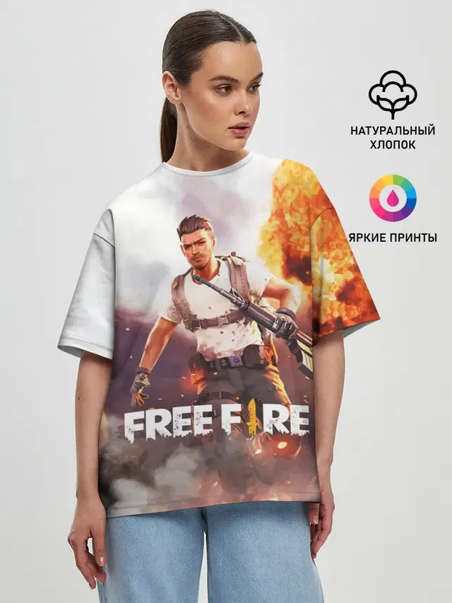 Женская футболка оверсайз с принтом «explosion — FREE FIRE»