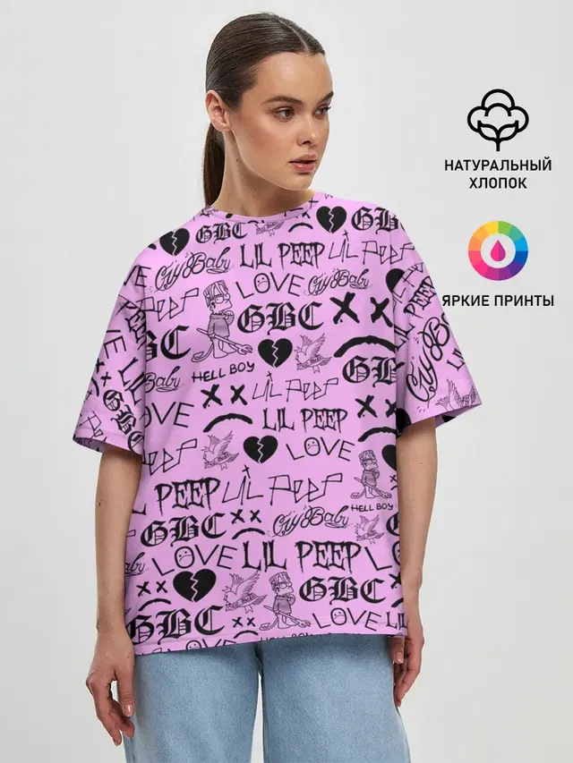 Женская футболка оверсайз с принтом «Lil Peep — LIL PEEP LOGOBOMBING»