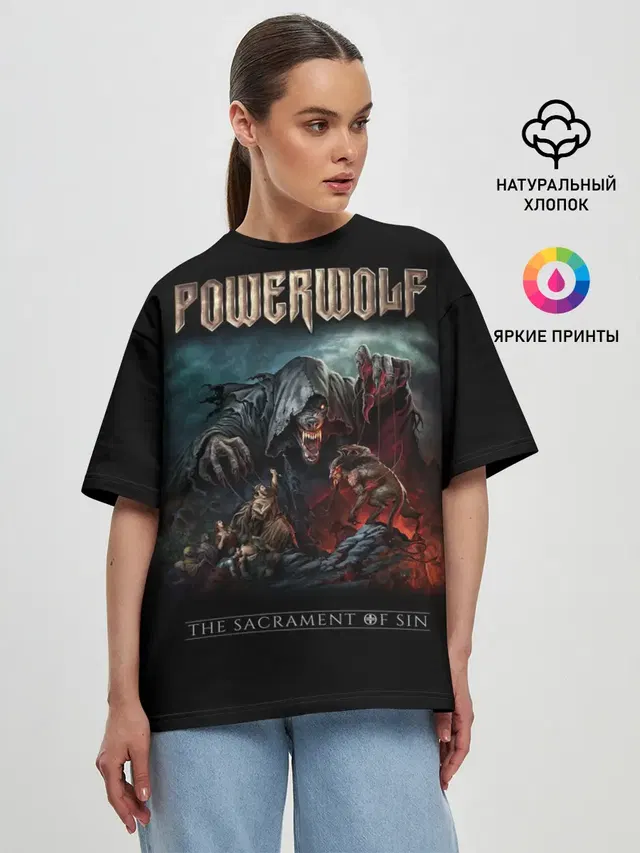 Женская футболка оверсайз с принтом «Разный рок — Powerwolf»