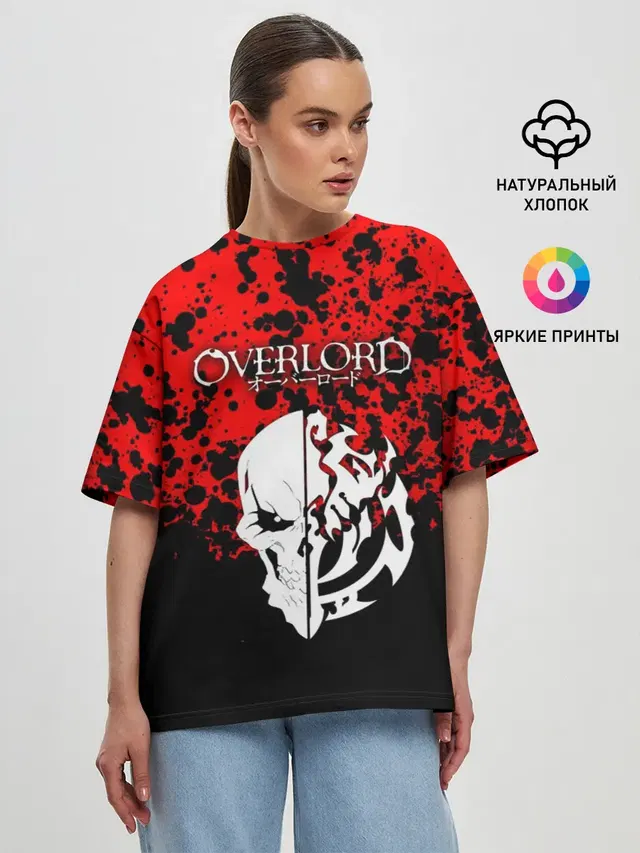 Женская футболка оверсайз с принтом «Overlord — Overlord Skull red»