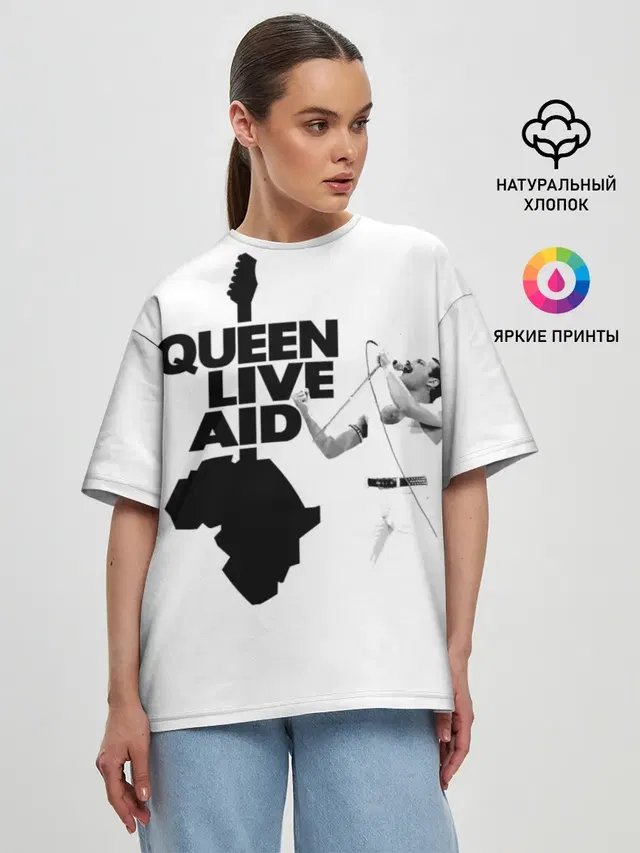 Женская футболка оверсайз с принтом «Queen LIVE AID»