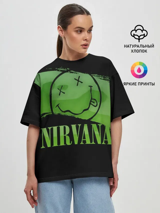 Женская футболка оверсайз с принтом «Nirvana smiley»