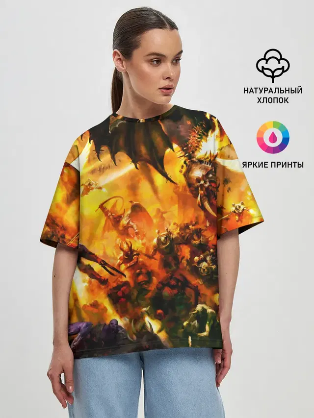 Женская футболка оверсайз с принтом «Battle — WARHAMMER 40K»