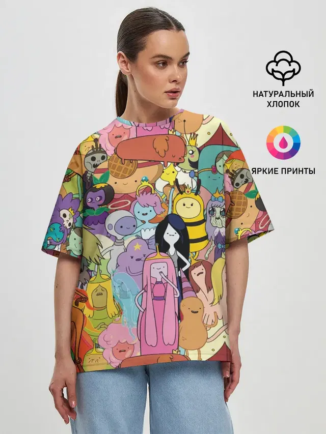Женская футболка оверсайз с принтом «Время приключений — Adventure time»