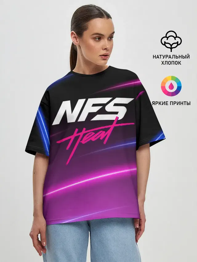 Женская футболка оверсайз с принтом «Neon — NFS: Heat»