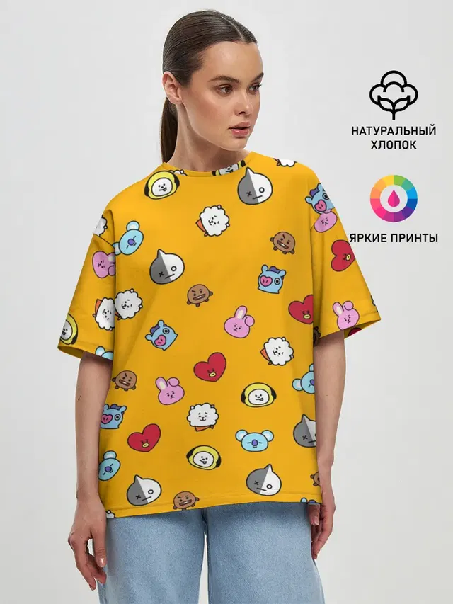 Женская футболка оверсайз с принтом «BTS — BT21»