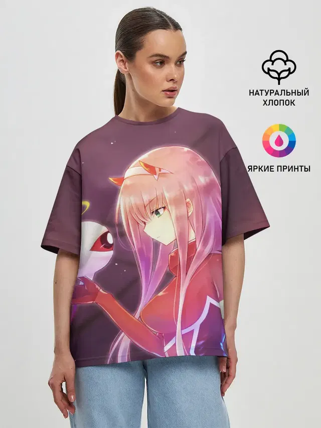 Женская футболка оверсайз с принтом «Darling in the FranXX — Ноль два глаз»