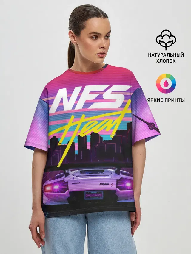 Женская футболка оверсайз с принтом «Lamborghini Countach — Need For Speed Heat»