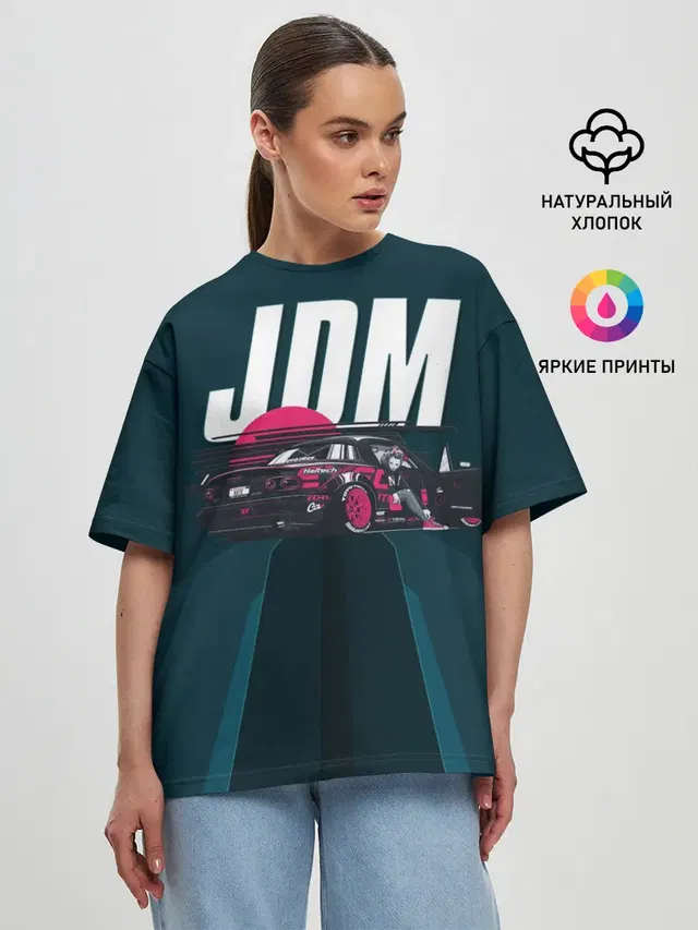 Женская футболка оверсайз с принтом «Anime girl — JDM»