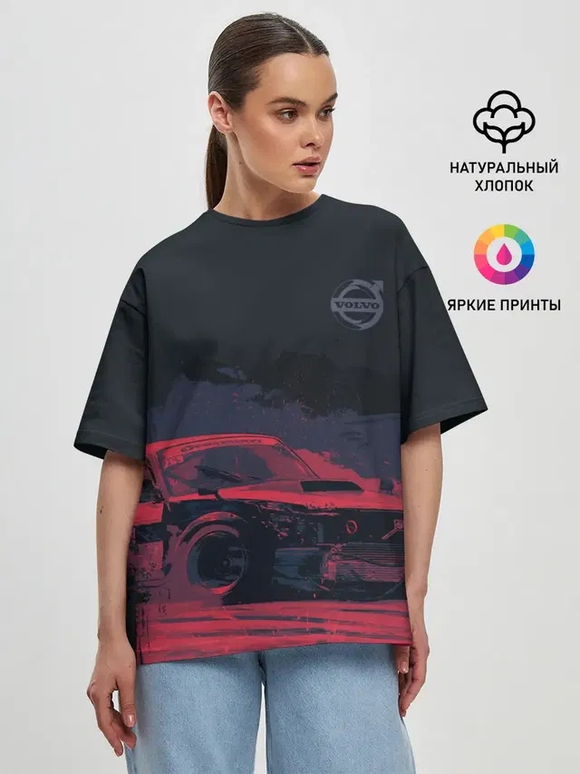 Женская футболка оверсайз с принтом «Bosozoku Volvo»