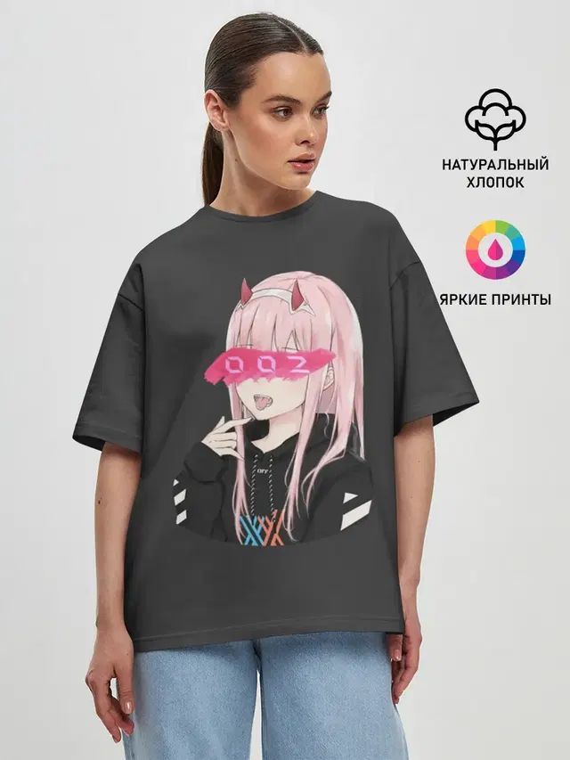 Женская футболка оверсайз с принтом «Zero Two»