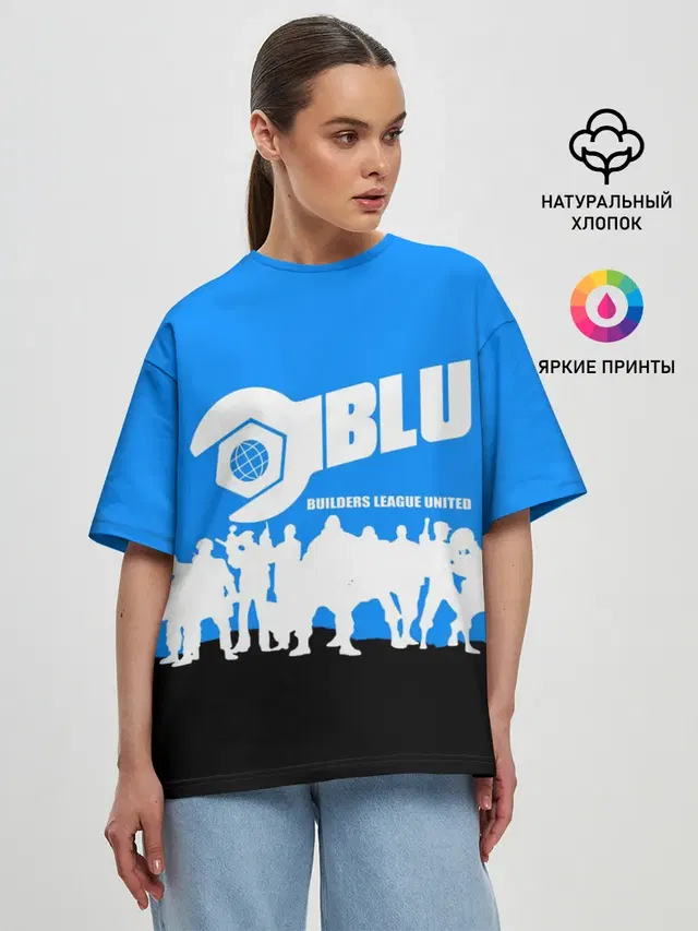 Женская футболка оверсайз с принтом «Team Fortress — TEAM FORTRESS 2 BLUE TEAM»