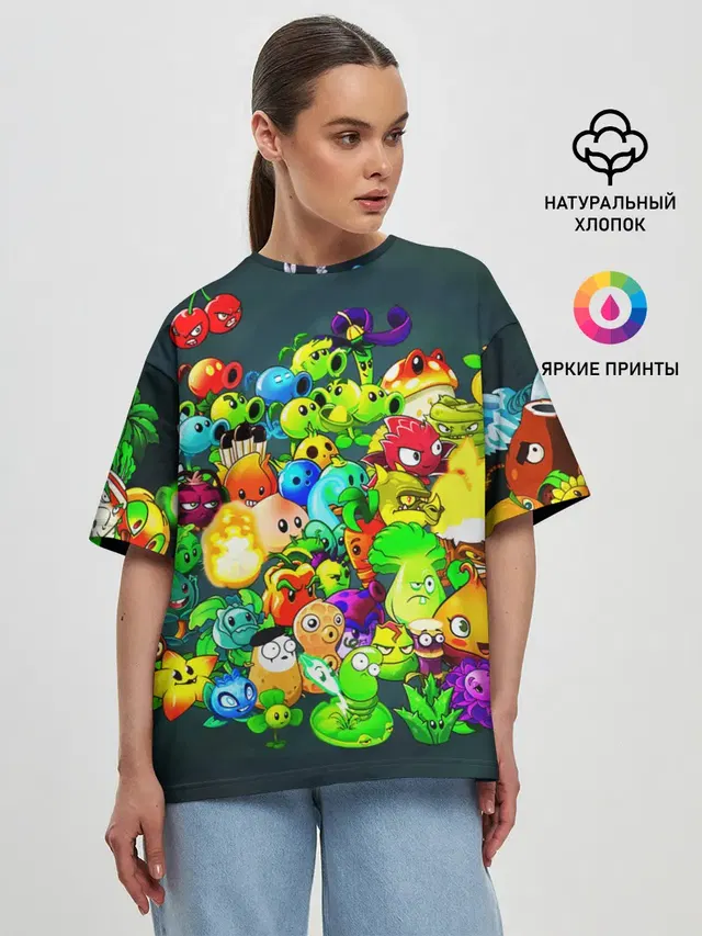 Женская футболка оверсайз с принтом «Plants vs. Zombies»
