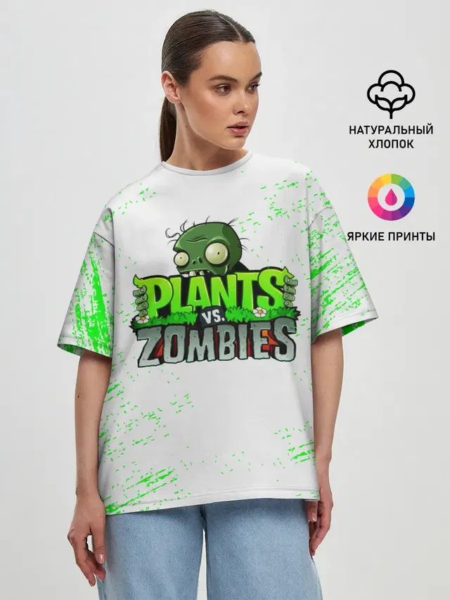 Женская футболка оверсайз с принтом «PvZ»