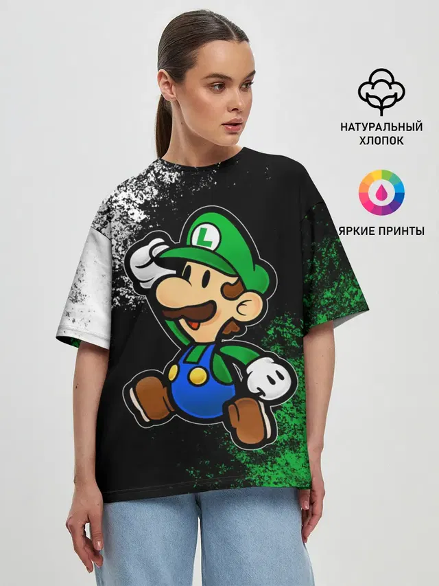Женская футболка оверсайз с принтом «Mario — Luigis Mansion»