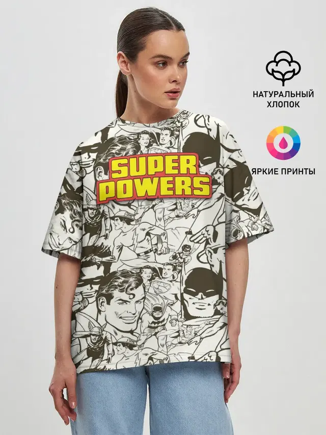 Женская футболка оверсайз с принтом «Флэш — Super Powers»