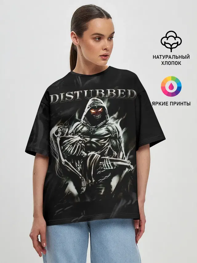 Женская футболка оверсайз с принтом «Disturbed»