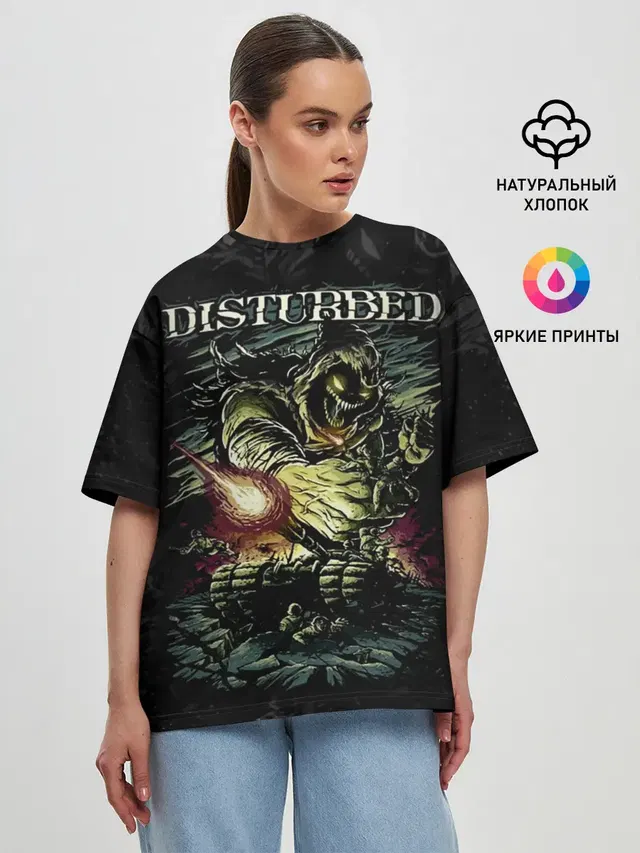 Женская футболка оверсайз с принтом «Disturbed»