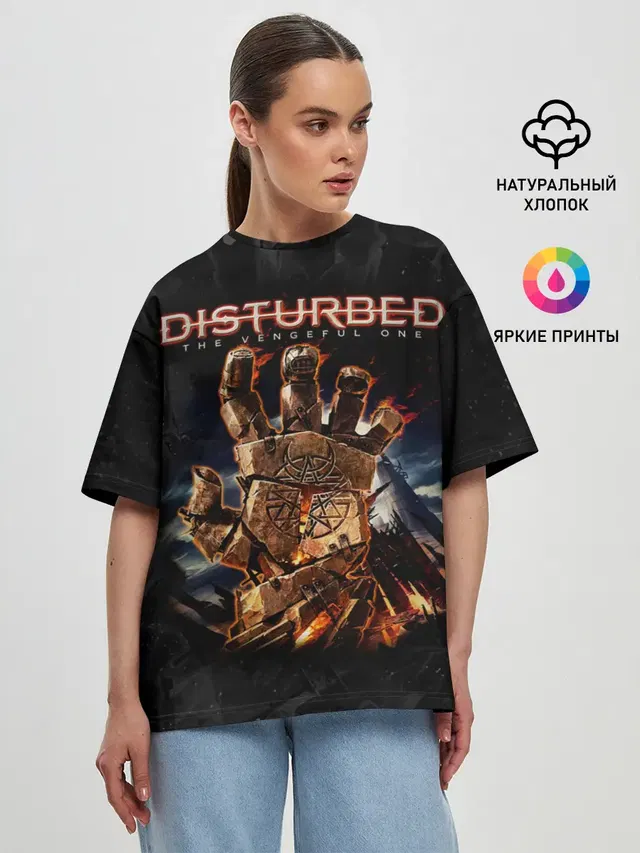 Женская футболка оверсайз с принтом «Disturbed»
