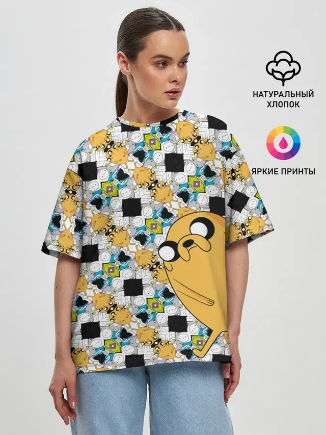 Женская футболка оверсайз с принтом «Время приключений — Jake Adventure Time»