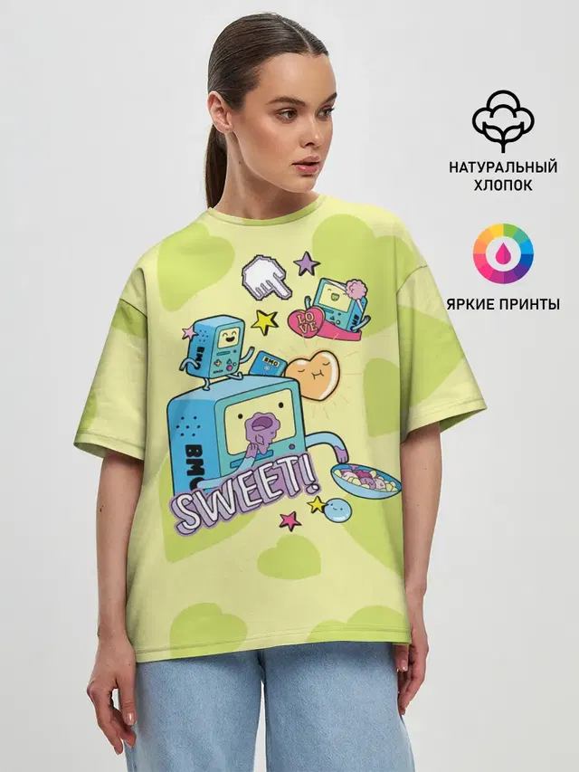 Женская футболка оверсайз с принтом «Время приключений — Sweet BMOs»