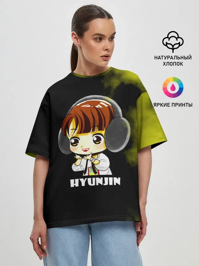 Женская футболка оверсайз с принтом «Stray Kids — Hyunjin»