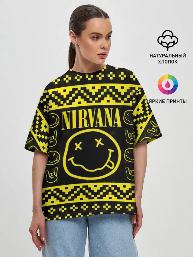Женская футболка оверсайз с принтом «Новогодняя Nirvana»
