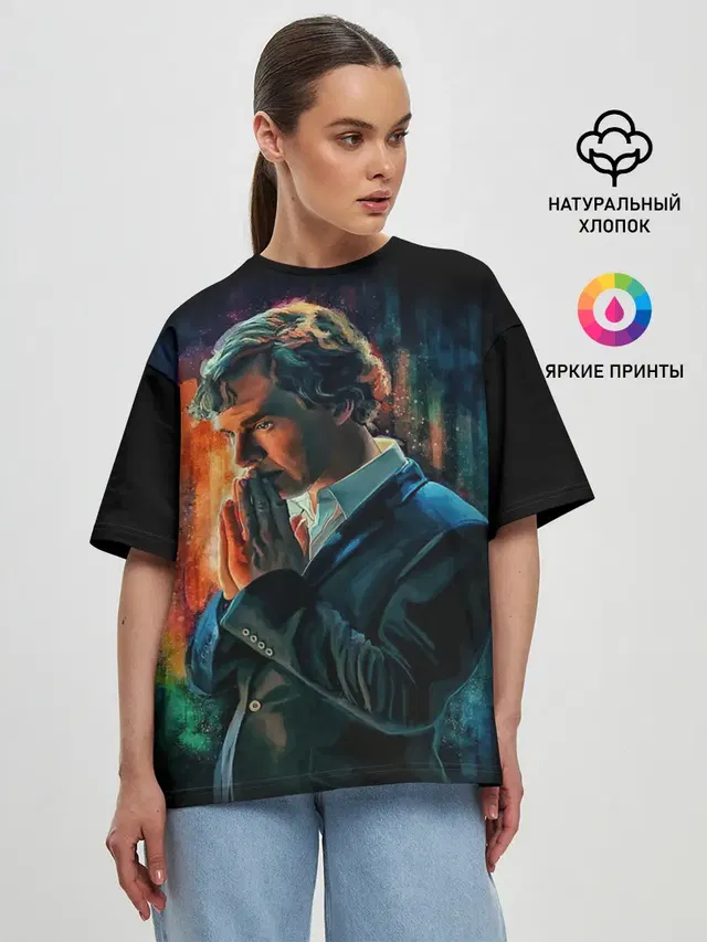 Женская футболка оверсайз с принтом «Шерлок Холмс — Sherlock»