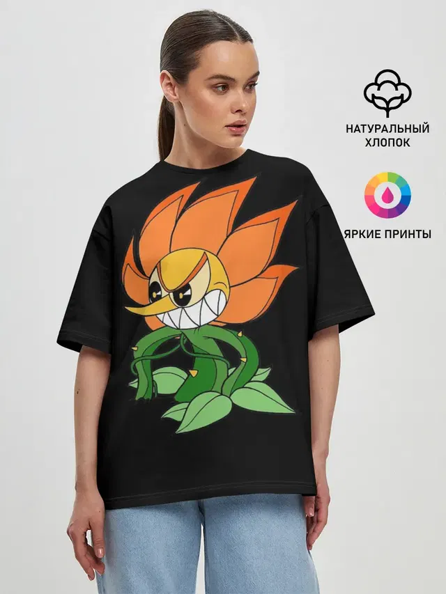 Женская футболка оверсайз с принтом «Cuphead - Кэгни Гвоздика»