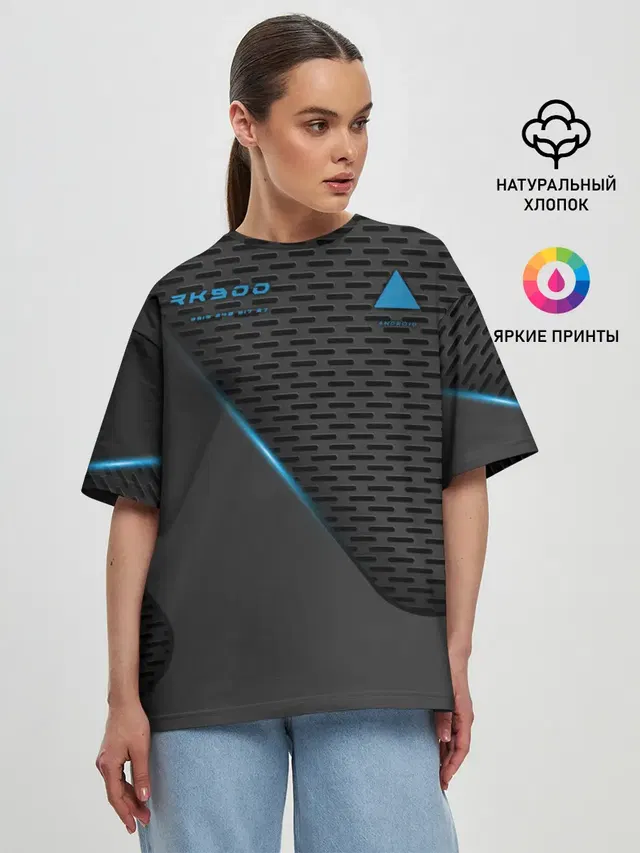 Женская футболка оверсайз с принтом «Rk900 Rk-900 — Detroit RK900»