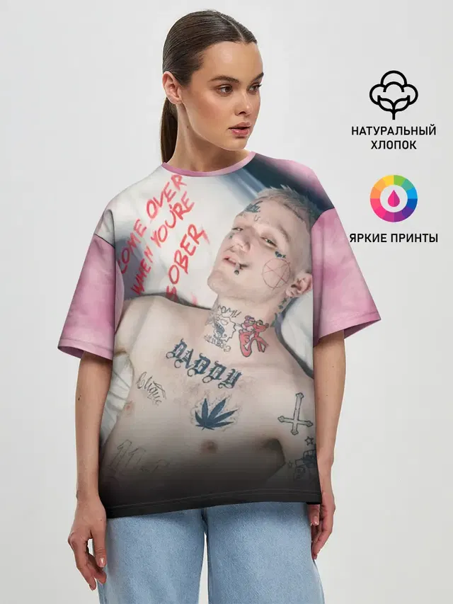 Женская футболка оверсайз с принтом «Lil Peep — Come Over When Youre Sober»