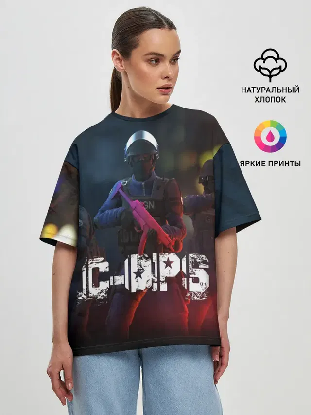 Женская футболка оверсайз с принтом «Разные игры — C-OPS»
